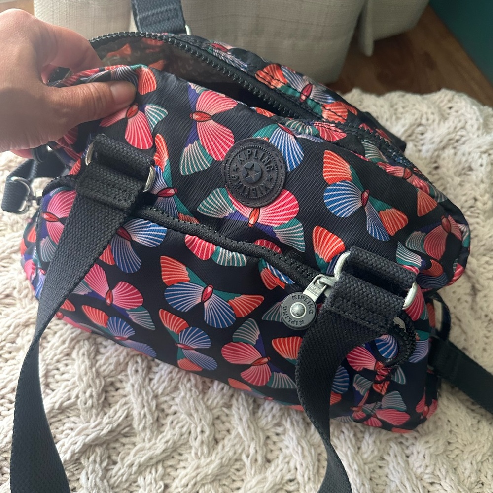 Kipling Black Bag with Colorful Butterfly Design